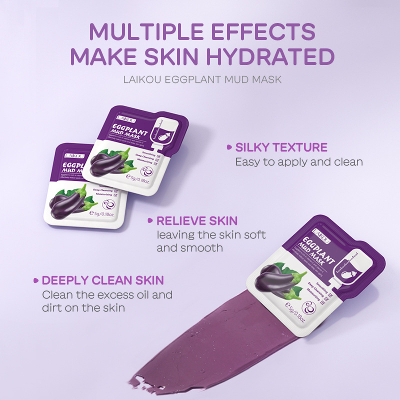 5pcs LAIKOU Eggplant Mud Mask  - đánh giá và giá Bentonite Clay Mask