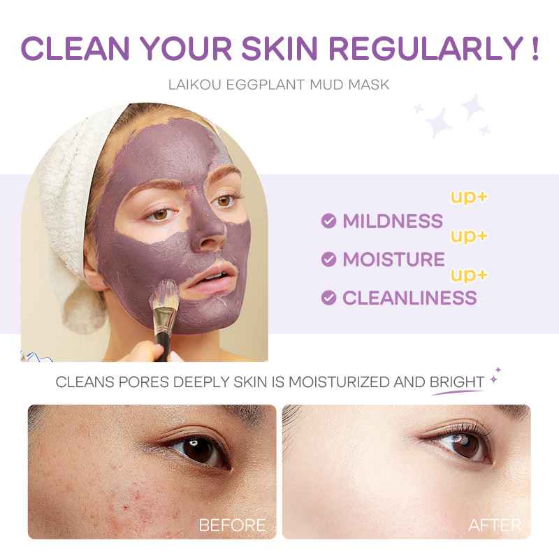 5pcs LAIKOU Eggplant Mud Mask  - đánh giá và giá Bentonite Clay Mask