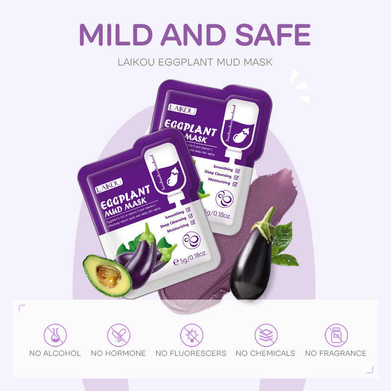 5pcs LAIKOU Eggplant Mud Mask  - đánh giá và giá Bentonite Clay Mask